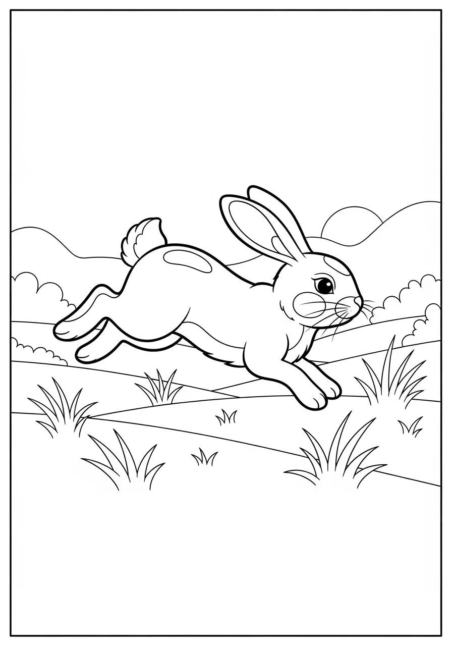Coloriage Lapin sautant dans l'herbe