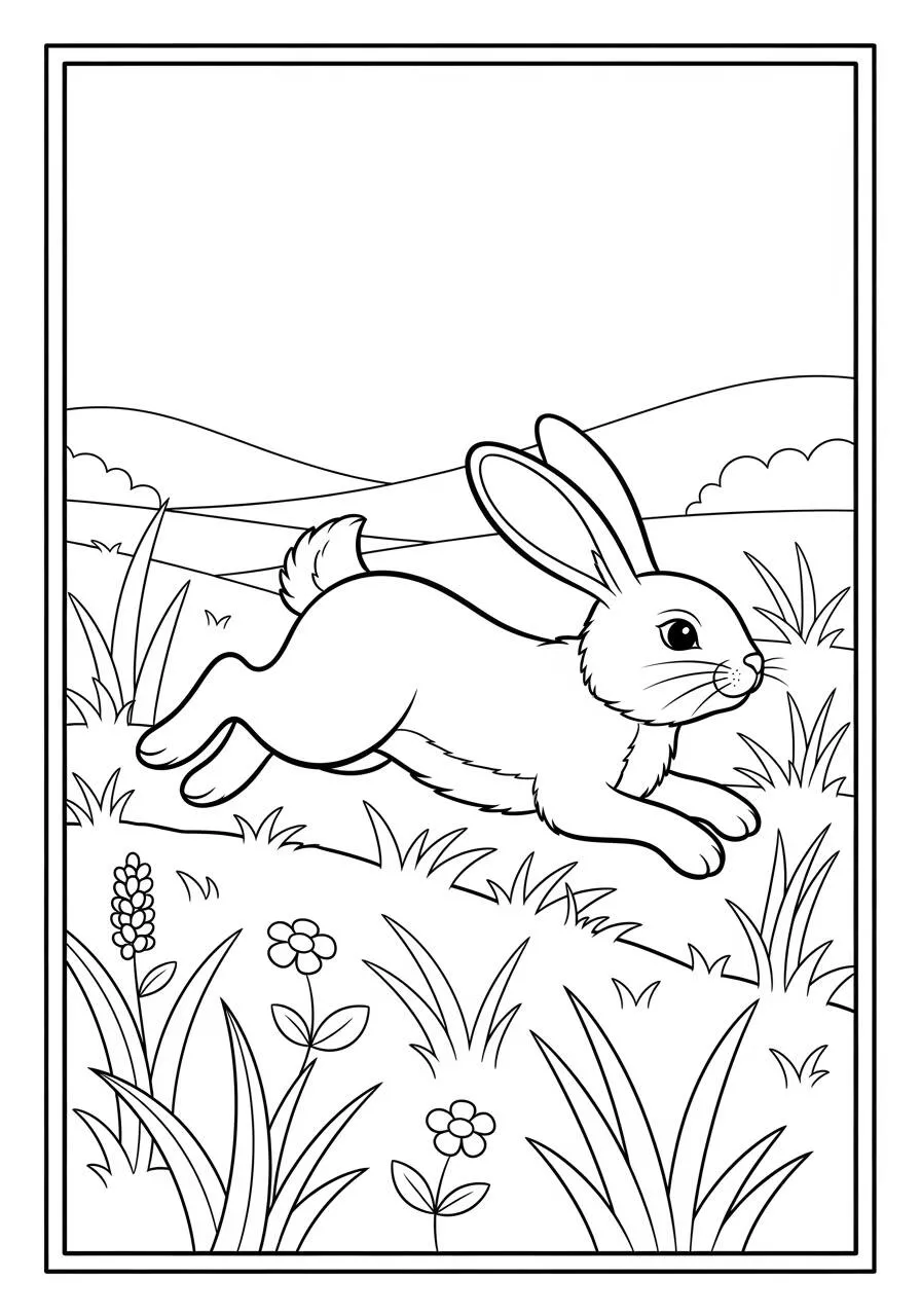 Desenho de Coelho a Correr na Relva para Colorir