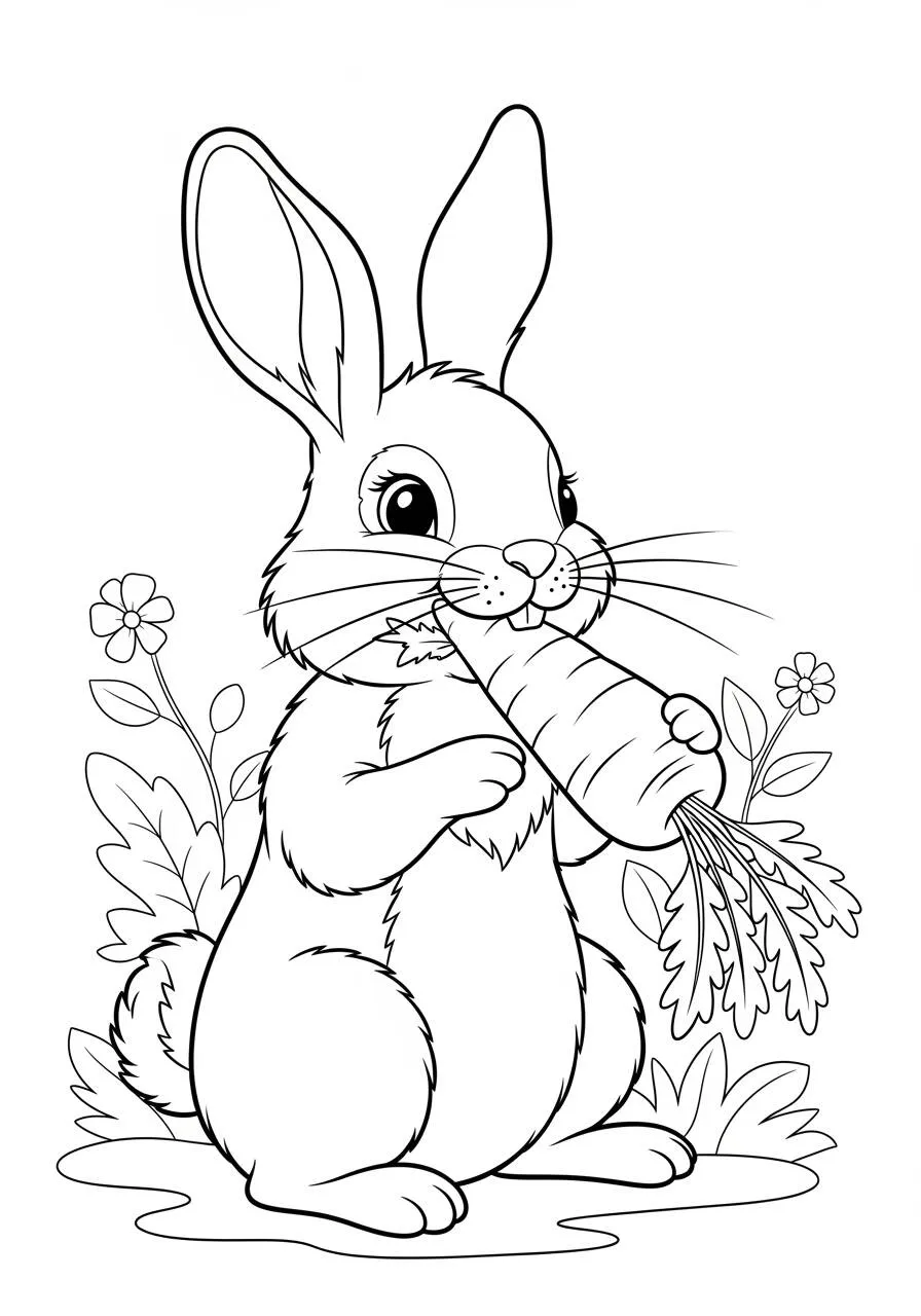 Desenho de Coelho Fofo com Cenoura para Colorir