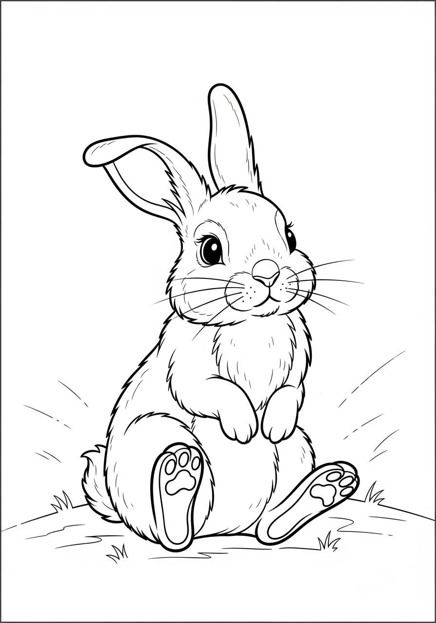 Desenho de Coelho Fofo Sentado para Colorir