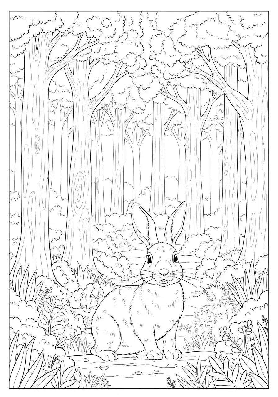 Desenho de Coelho na Floresta para Colorir