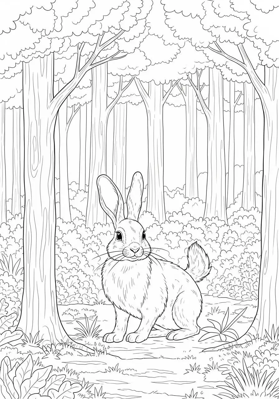 Desenho de Coelho na Floresta para Colorir