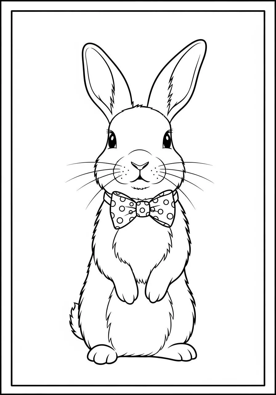 Desenho de Coelho com Laço de Bolinhas para Colorir