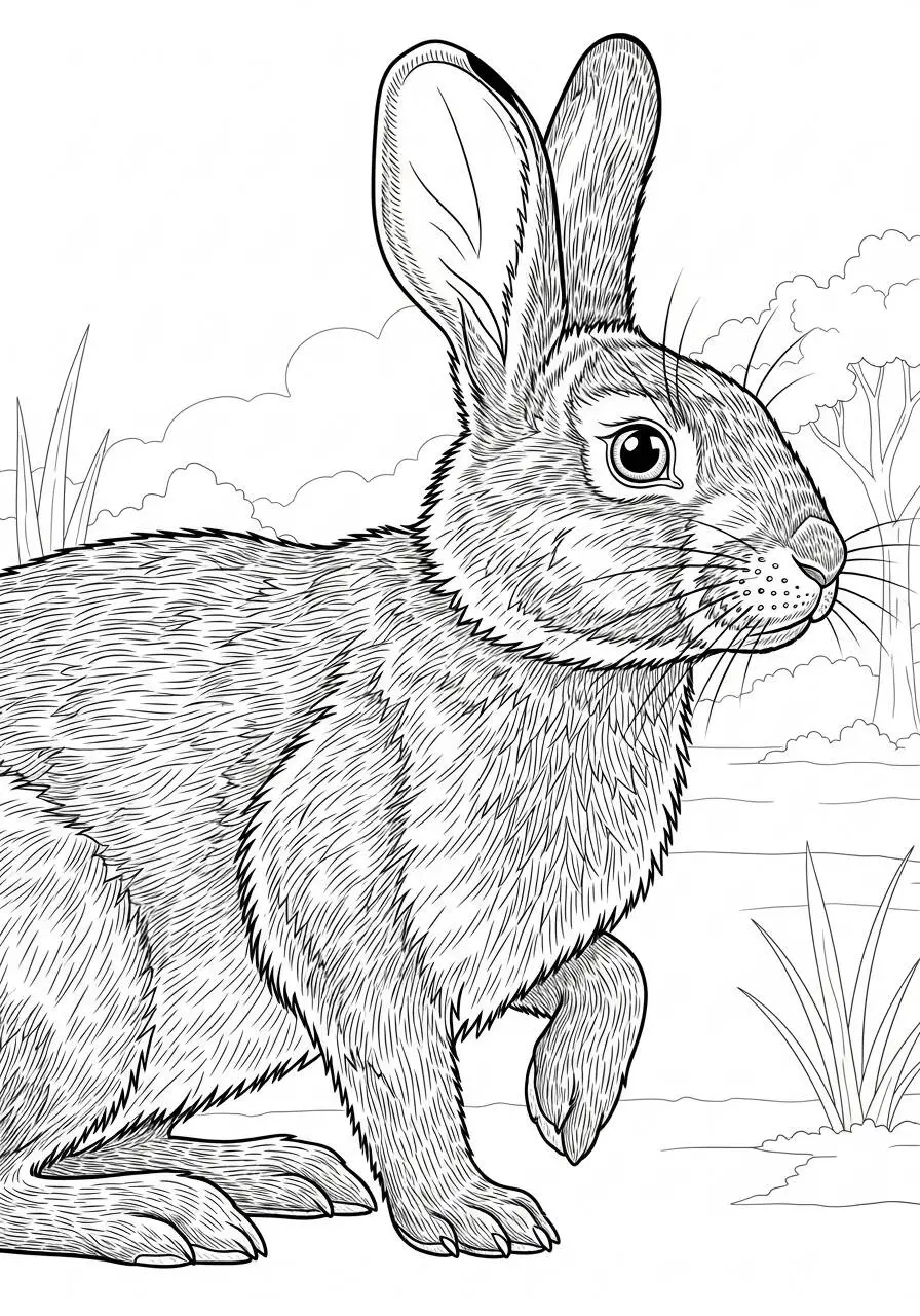 Página para colorear de conejo realista