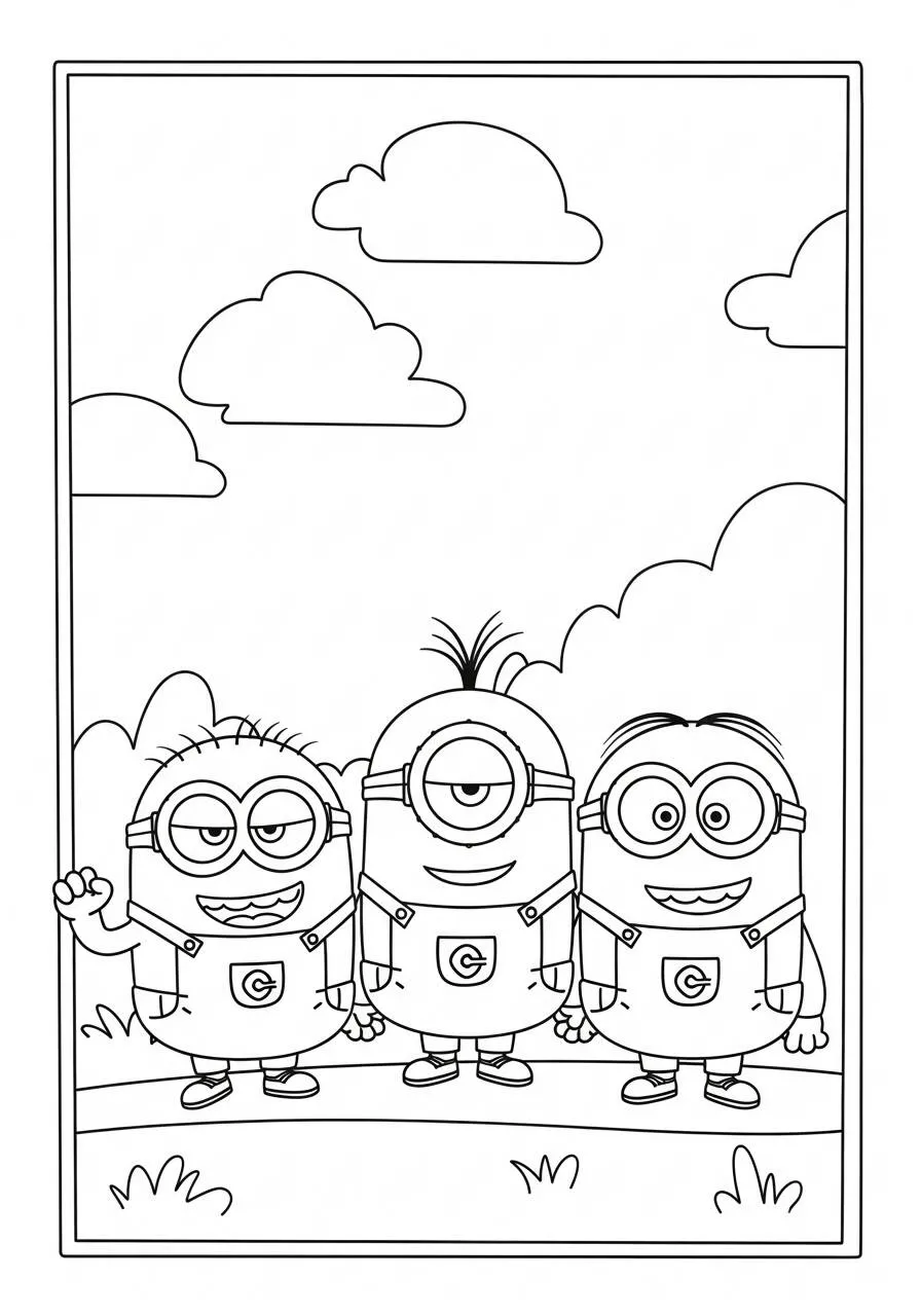 Desenho de Três Minions Amigos para Colorir