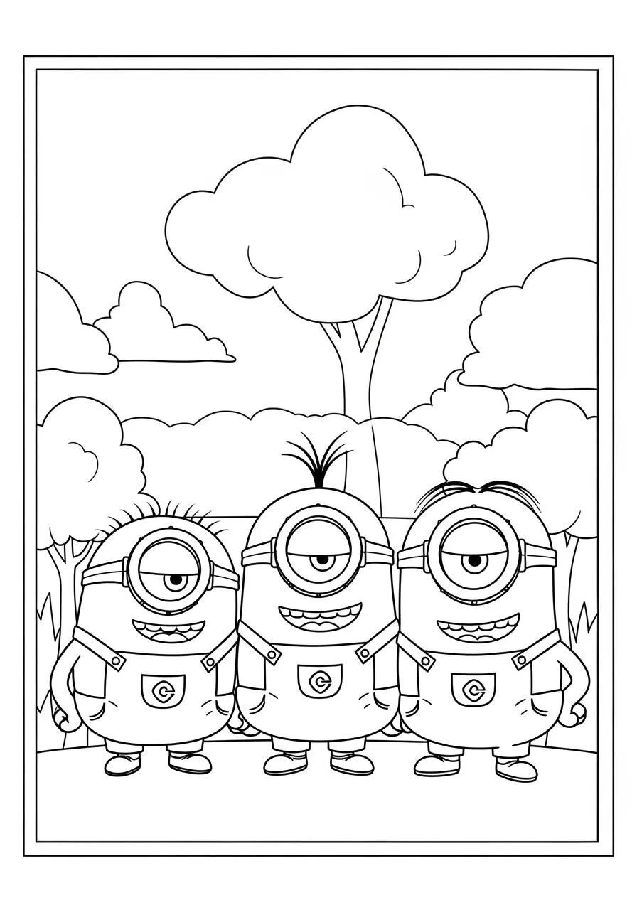Desenho de Três Minions Amigos para Colorir