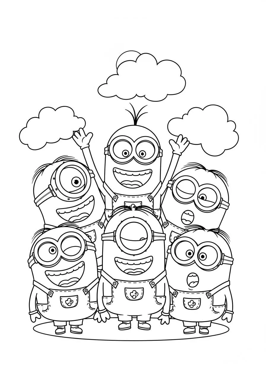Desenho de Minions em Grupo para Colorir