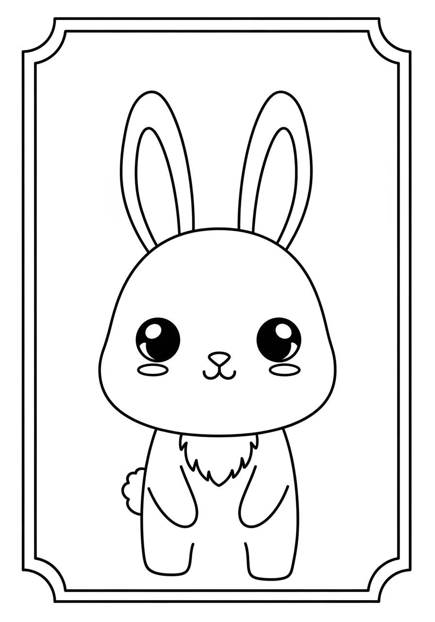 Desenho de Coelho Kawaii com Olhos Grandes para Colorir