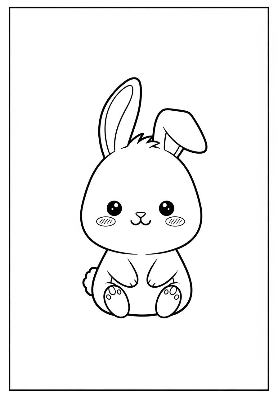 Desenho de Coelho Kawaii Sentado para Colorir