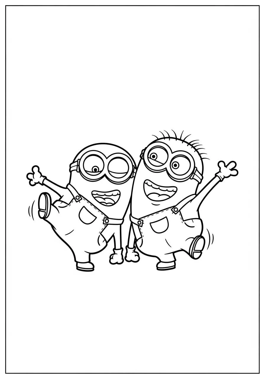 Desenho de Dois Minions Amigos Juntos para Colorir