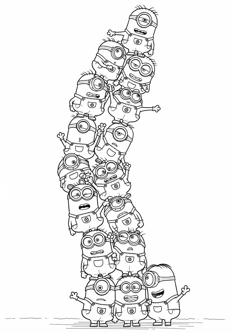 Desenho de Vários Minions Empilhados para Colorir