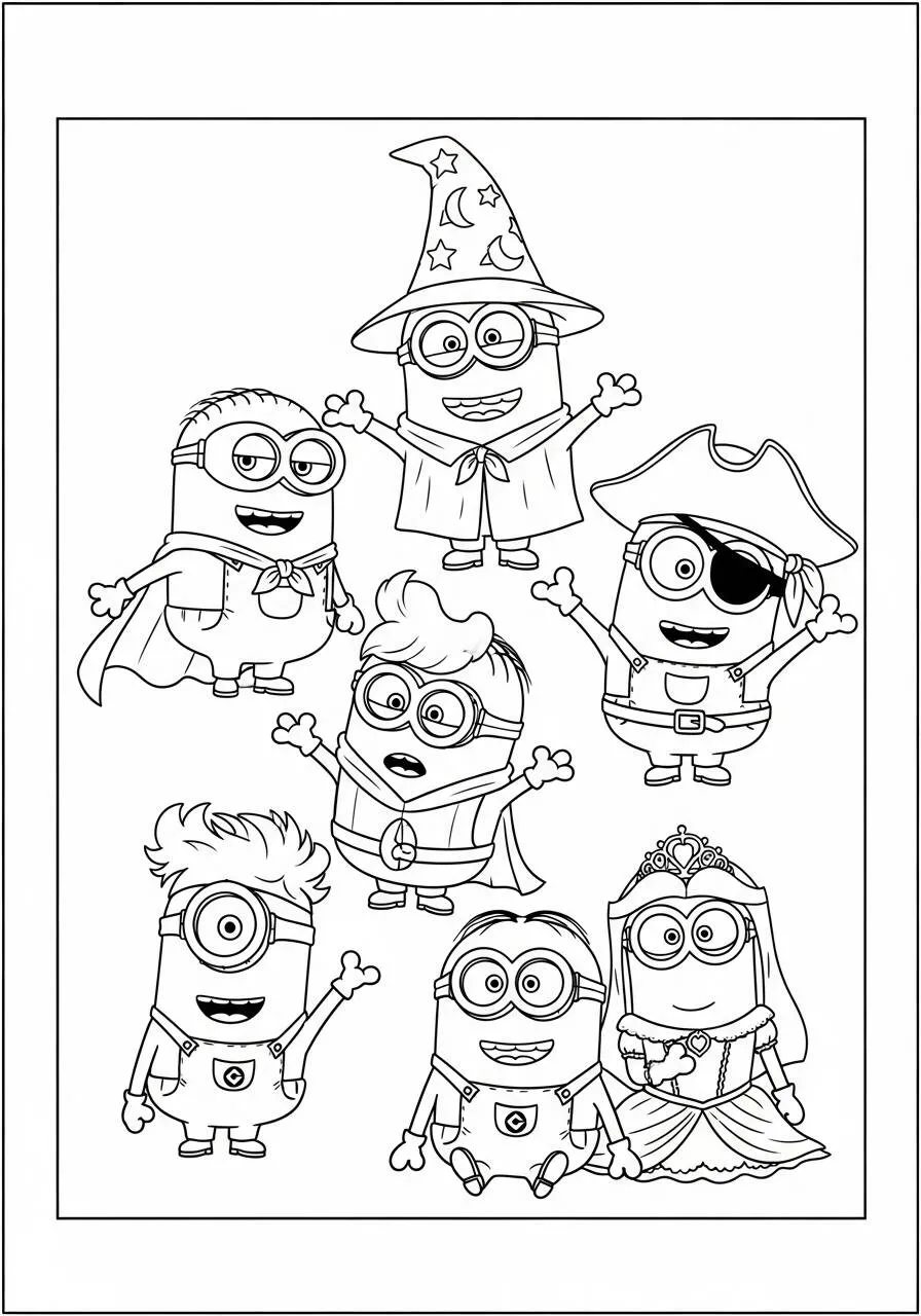 Desenho de Minions Fantasiados para Colorir