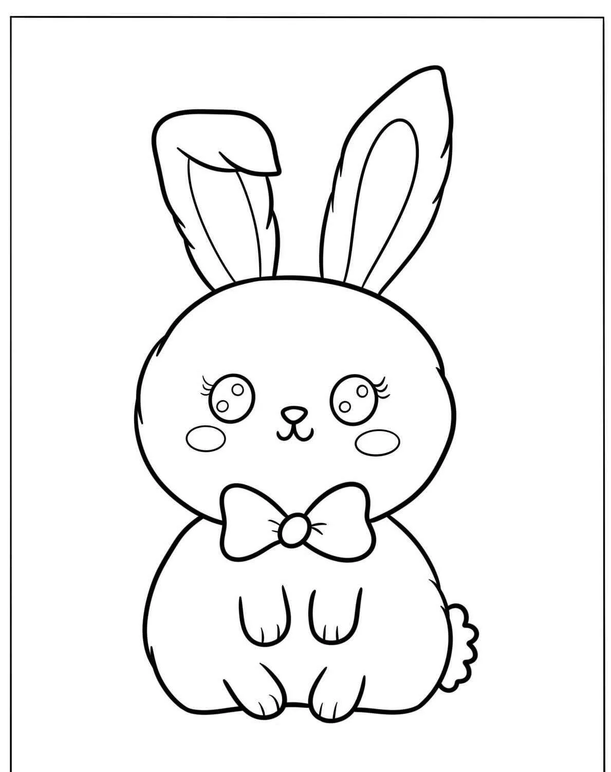 Desenho de Coelho Kawaii com Laço para Colorir