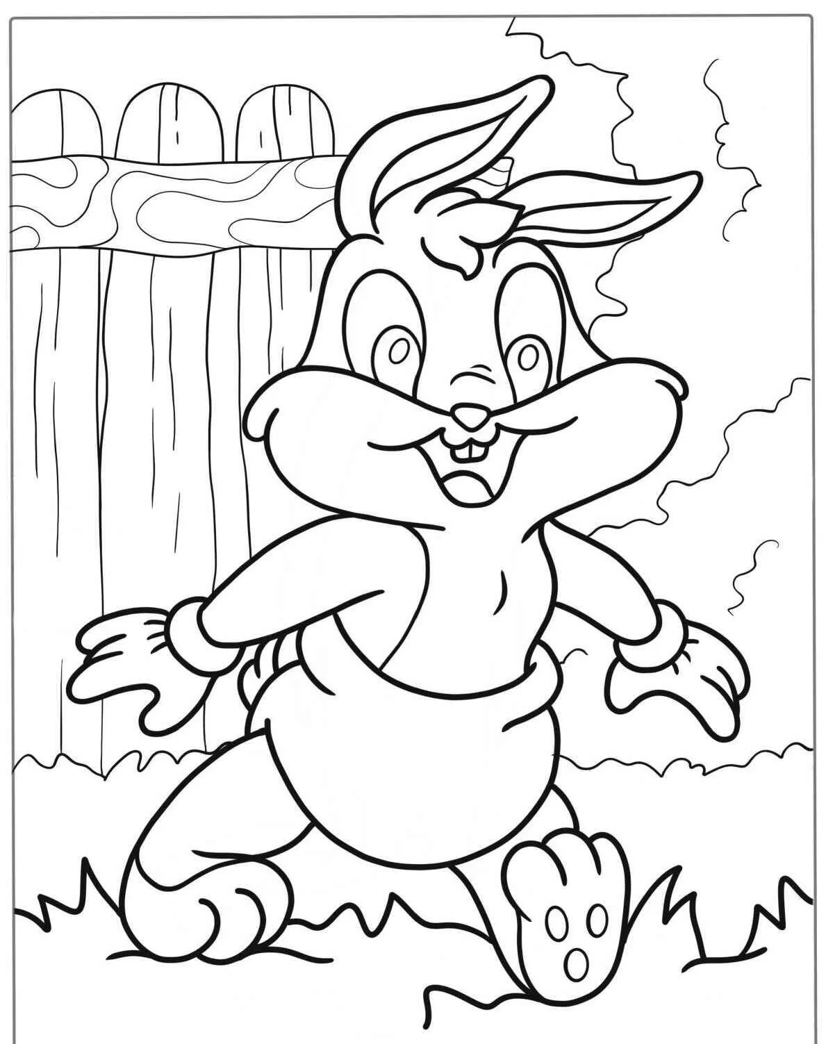 Desenho de Coelho Brincando na Grama para Colorir