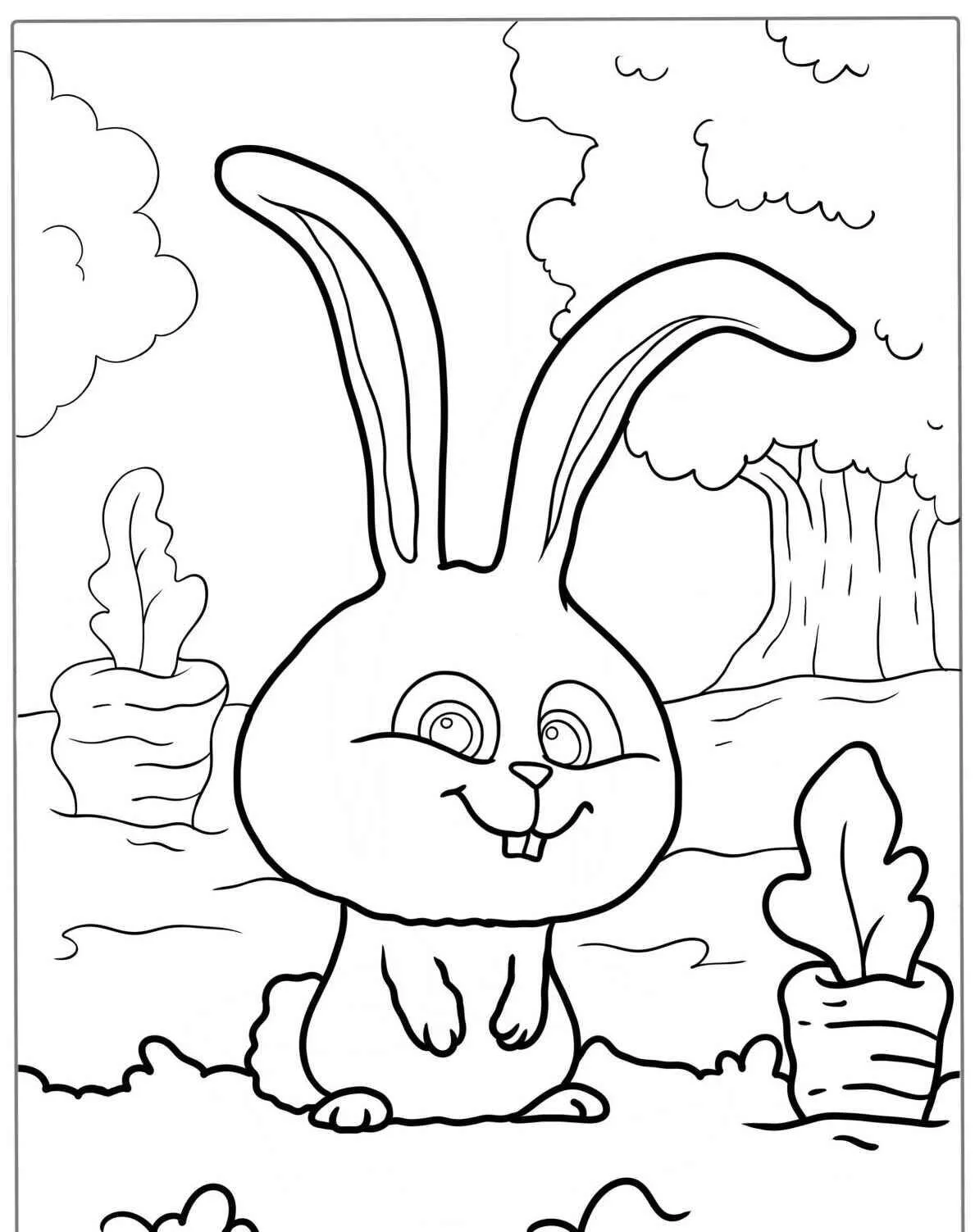 Desenho de Coelho Sorridente com Cenoura para Colorir