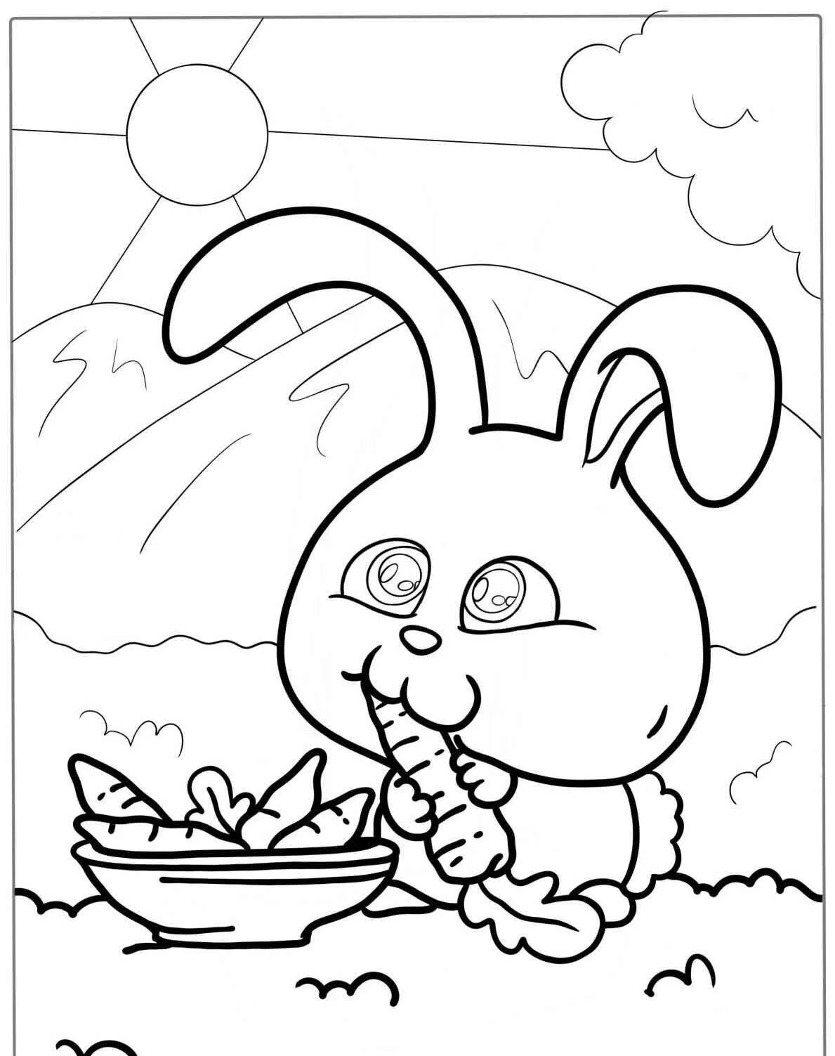 Desenho de Coelho Fofo com Cenoura para Colorir