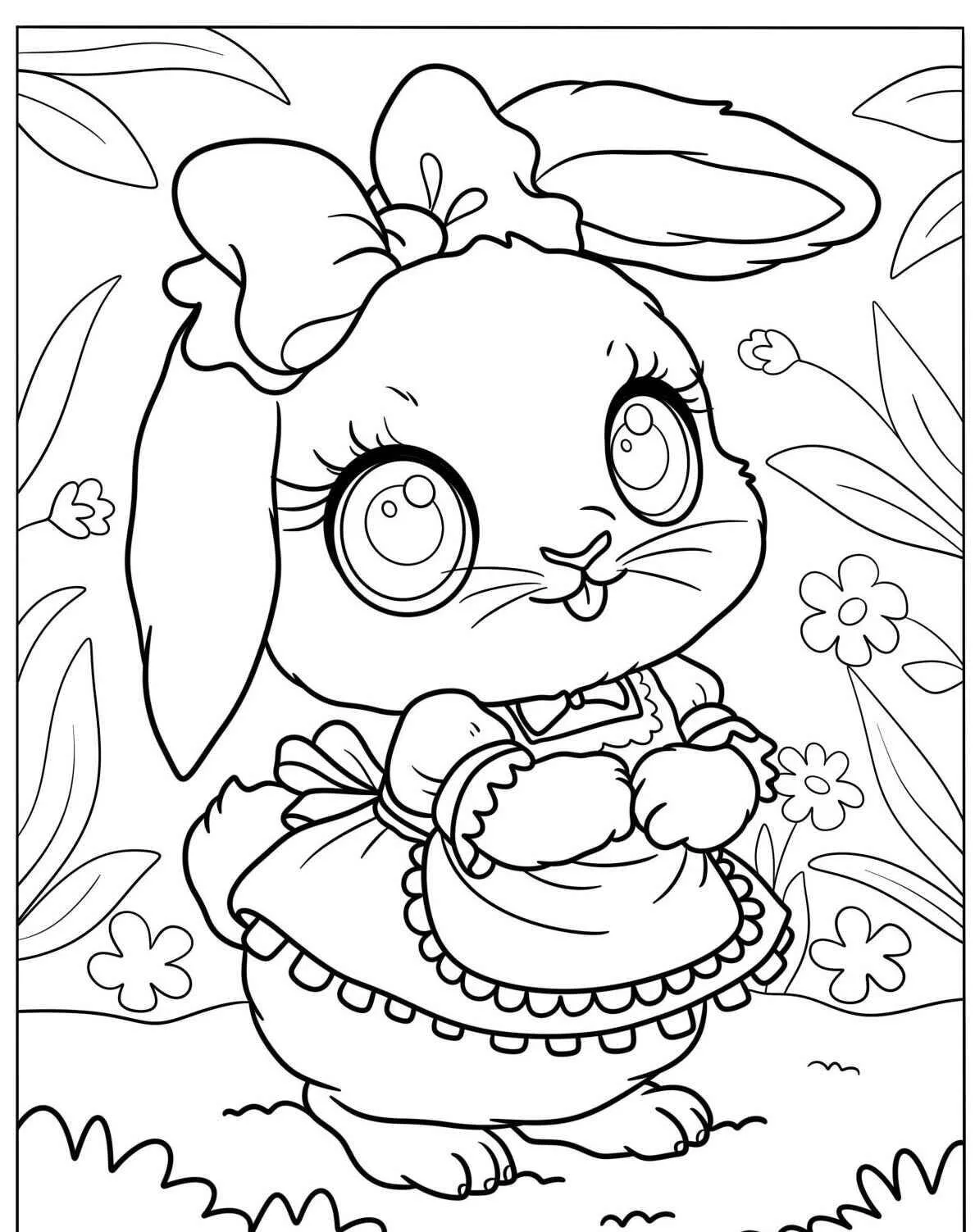 Coloriage Lapin Kawaii avec Robe