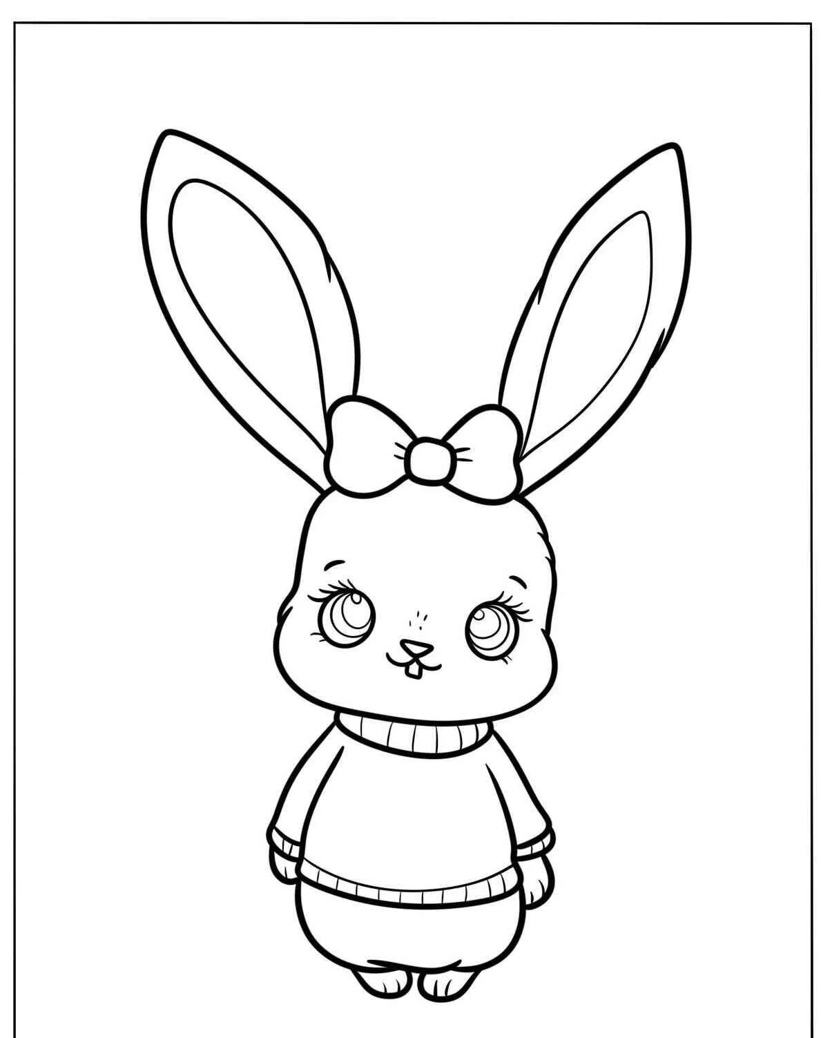 Desenho de Coelho Kawaii com Laço para Colorir