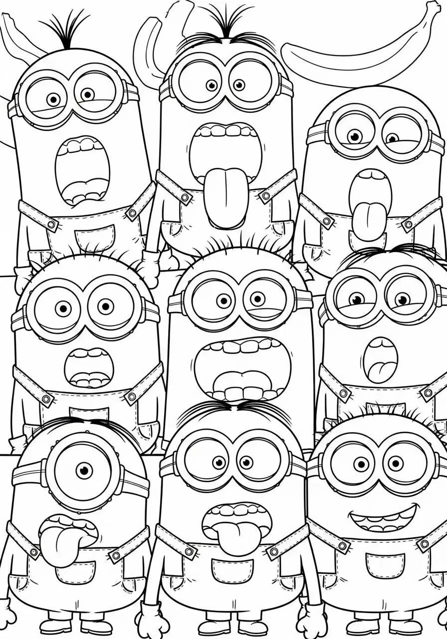 Desenho de Vários Minions Engraçados para Colorir