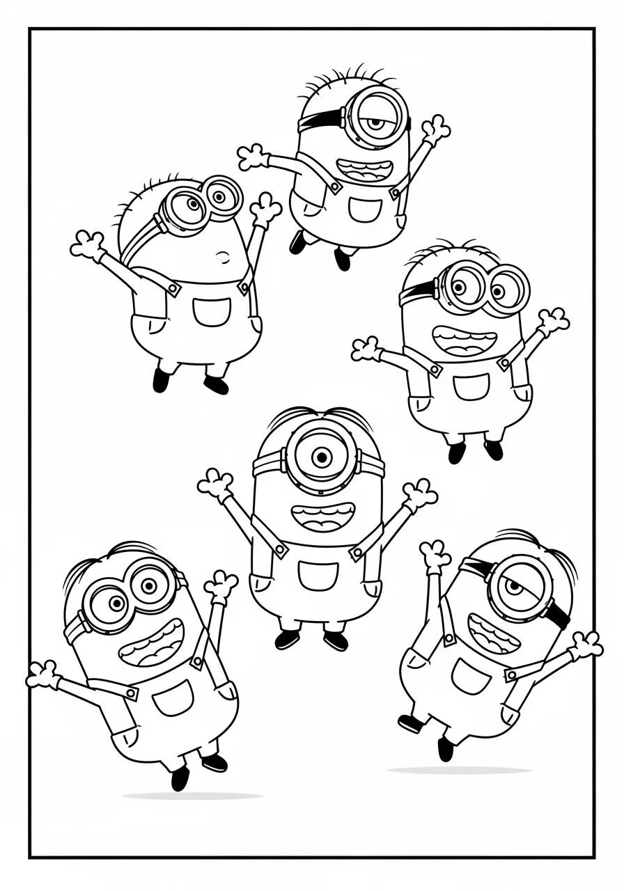 Coloriage Les Minions célèbrent ensemble