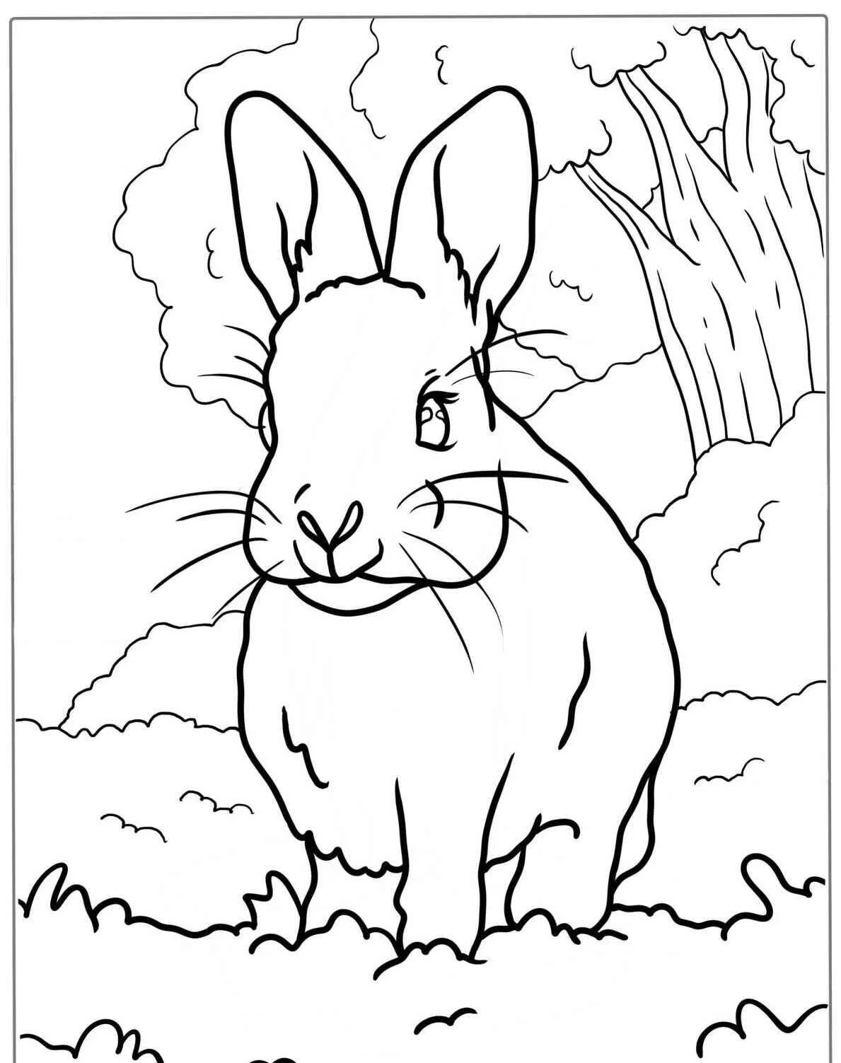 Desenho de Coelho Fofo na Grama para Colorir