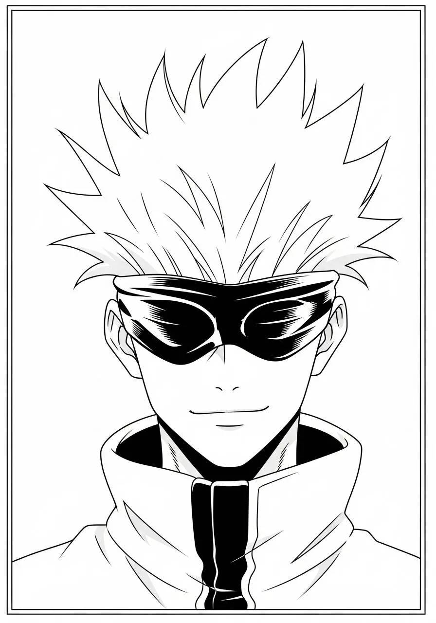 Desenho de Anime do Satoru Gojo com Venda para Colorir