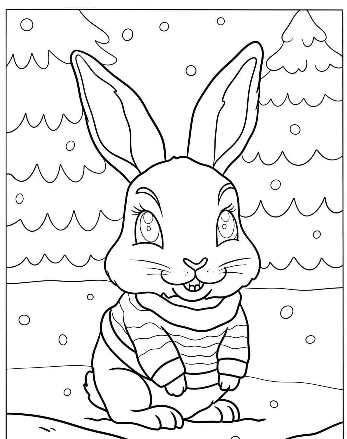 Desenho de Coelho Sorridente com Suéter para Colorir