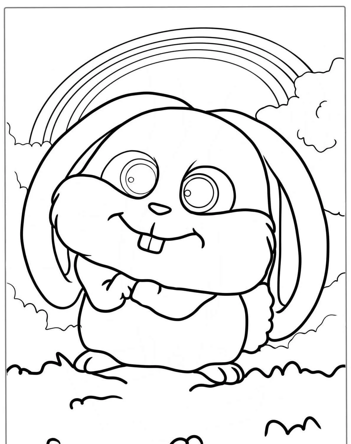 Desenho de Coelho Sorridente com Arco Íris para Colorir