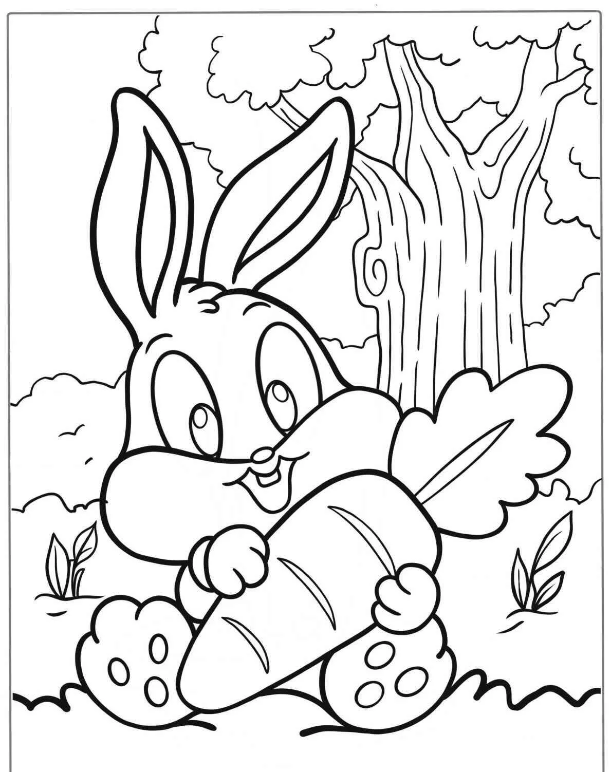 Desenho de Coelho Fofo com Cenoura para Colorir