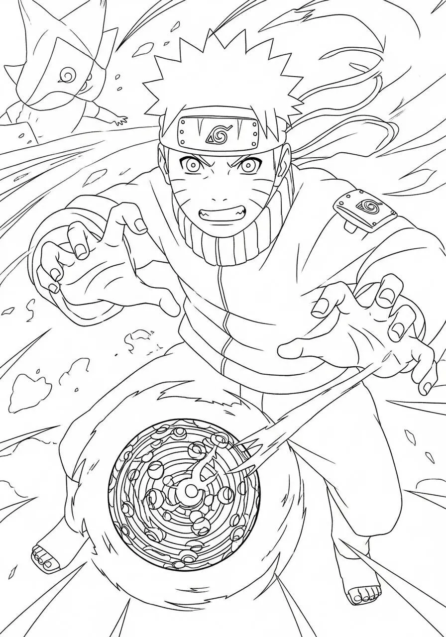 Desenho de Anime do Naruto Usando o Rasengan para Colorir
