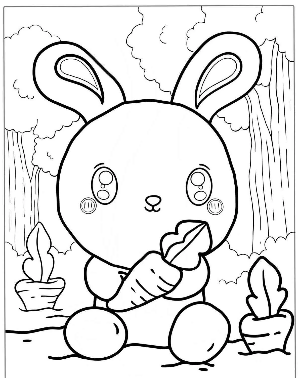 Desenho de Coelho Kawaii com Cenoura para Colorir