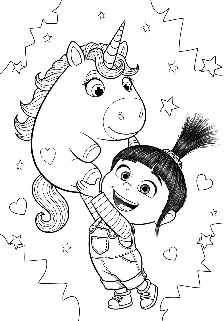 Desenho de Menina com Unicórnio para Colorir