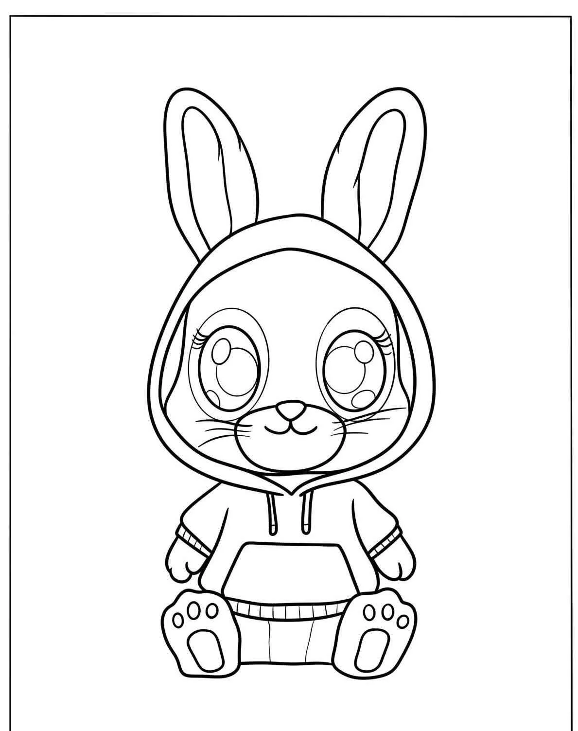 Desenho de Coelho Kawaii com Moletom para Colorir