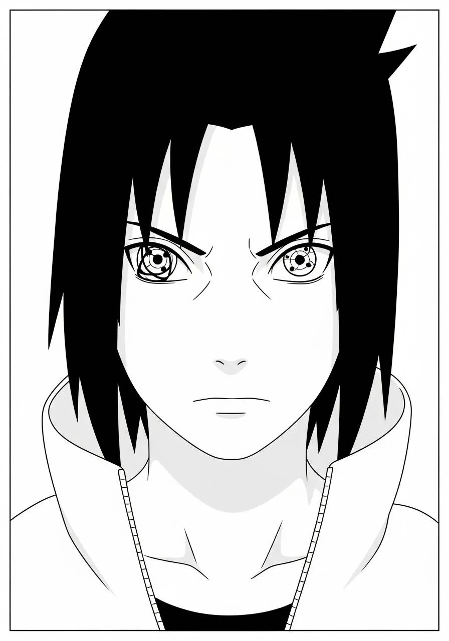 Desenho de Anime do Sasuke Uchiha com Olhos Sharingan para Colorir