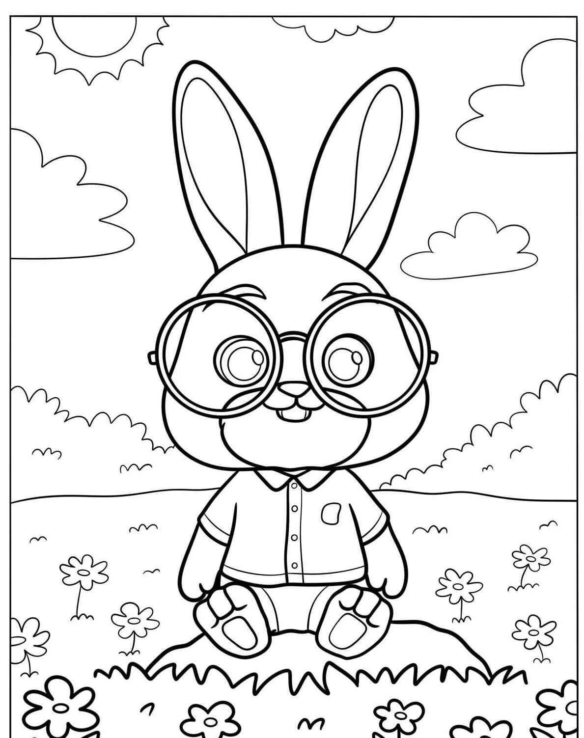Desenho de Coelho Engraçado com Óculos para Colorir