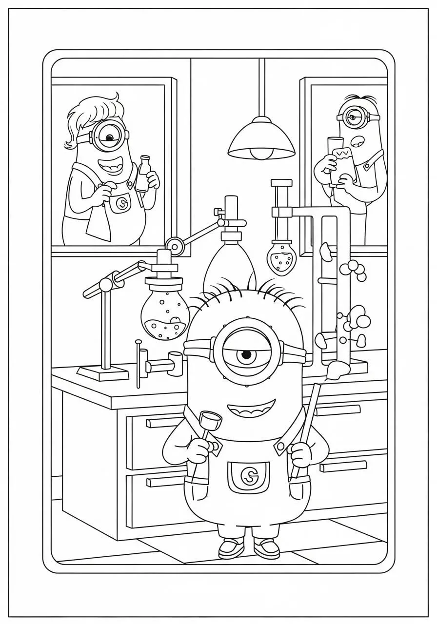Dibujo para colorear de Minion Científico en el Laboratorio