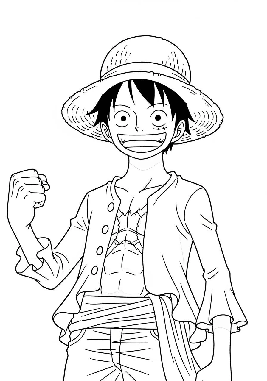 Desenho de Anime do Luffy com o Punho Erguido para Colorir