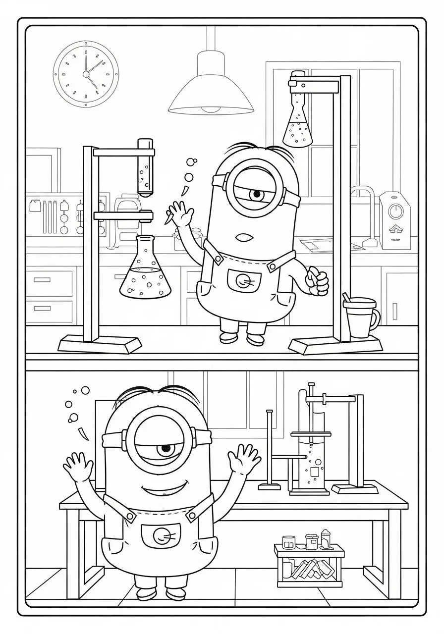 Minionkowy naukowiec w laboratorium do kolorowania