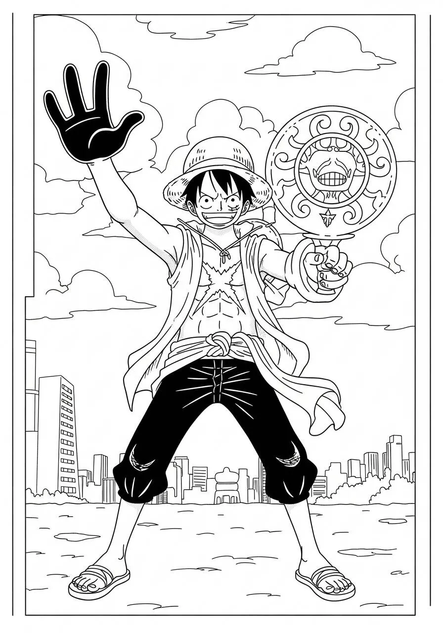 Desenho de Anime do Luffy com o Chapéu de Palha para Colorir