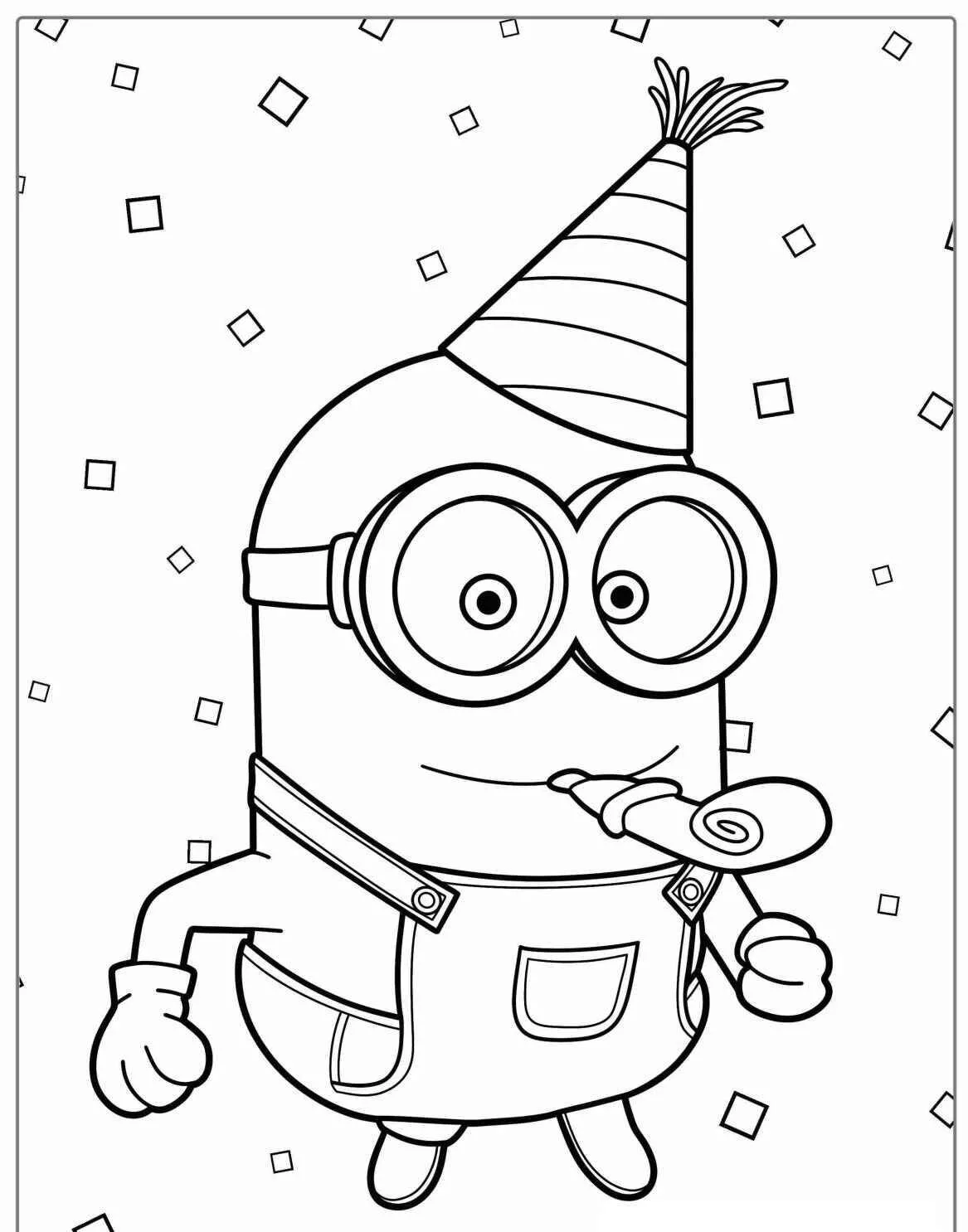 Desenho de Minion com Chapéu de Festa para Colorir