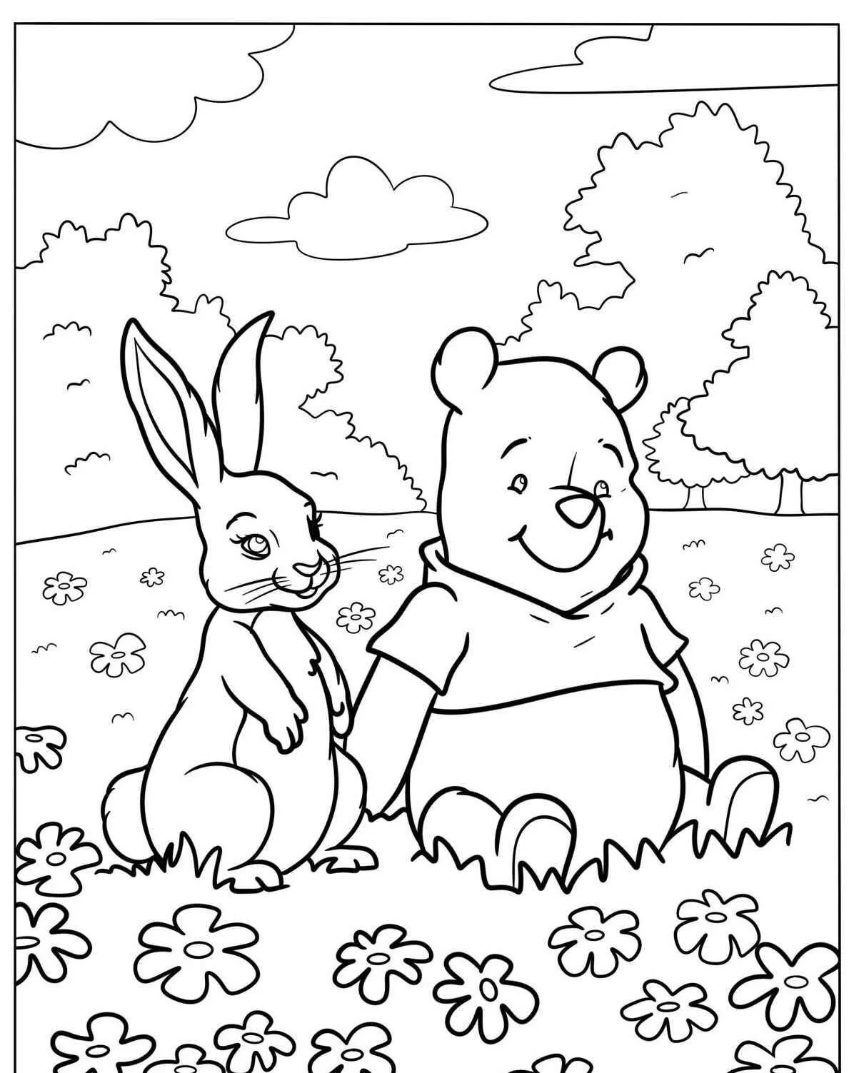 Desenho de Coelho e Urso Amigo para Colorir