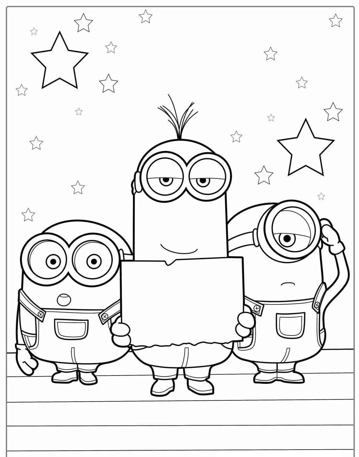 Desenho de Minions com Placa para Colorir