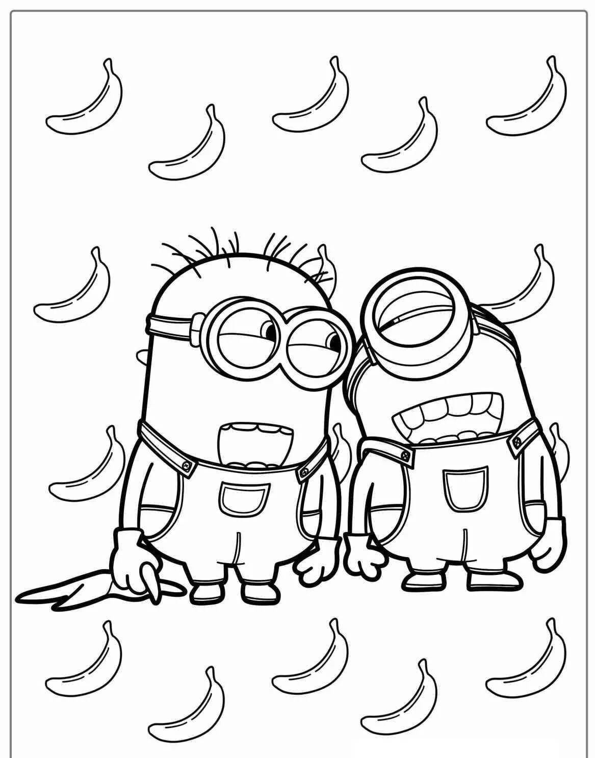 Desenho de Minions Amigos com Bananas para Colorir