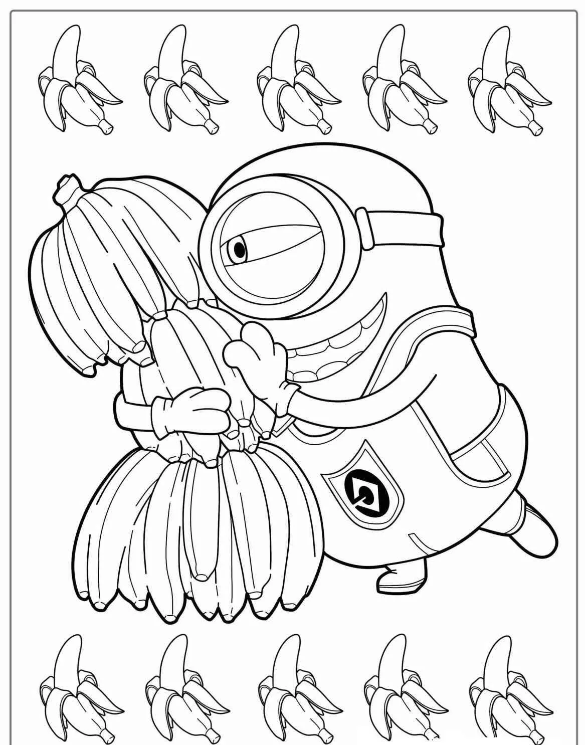 Desenho de Minion a Abraçar Bananas para Colorir