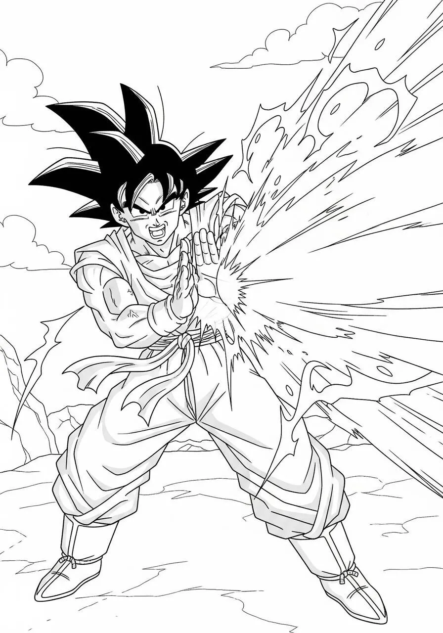 Desenho de Anime do Goku Lançando Kamehameha para Colorir