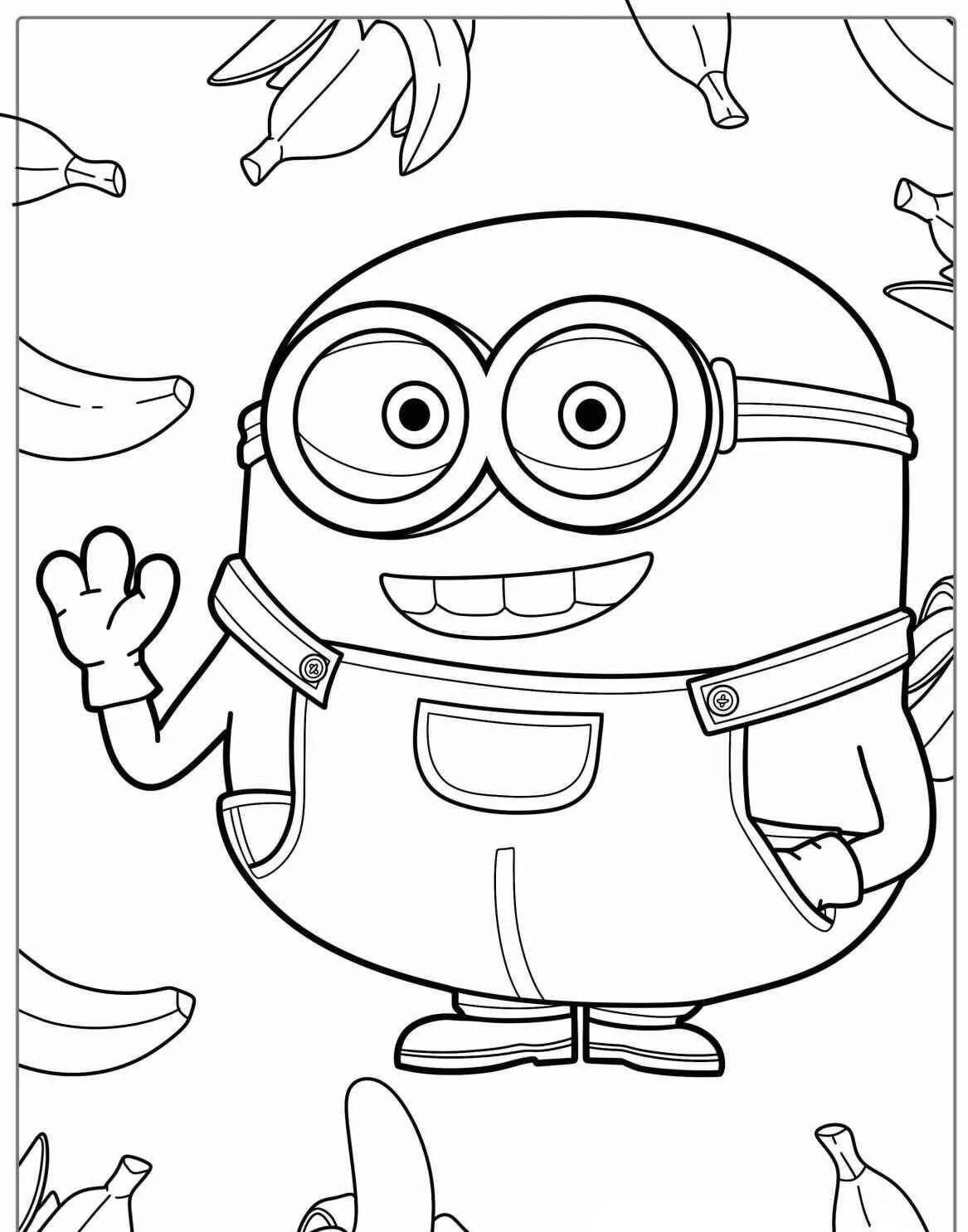 Desenho de Minion a Acenar com Bananas para Colorir