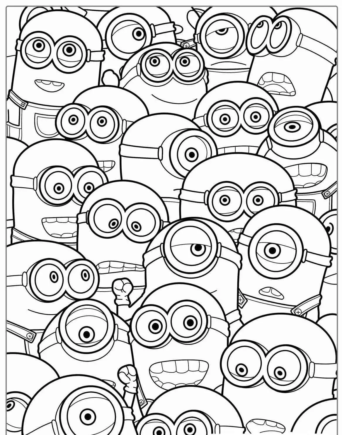 Desenho de Vários Minions Juntos para Colorir