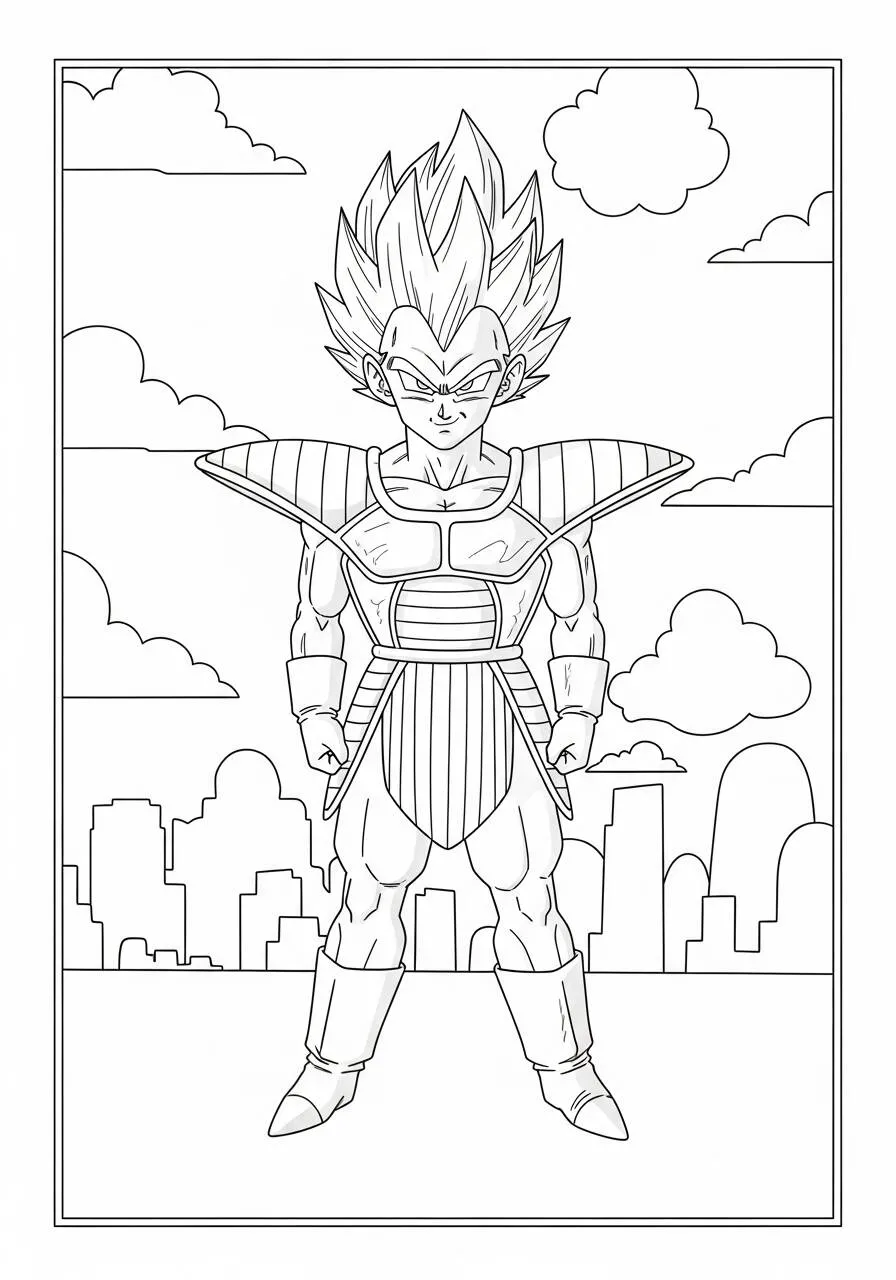 Desenho de Anime do Vegeta em Pose de Combate para Colorir