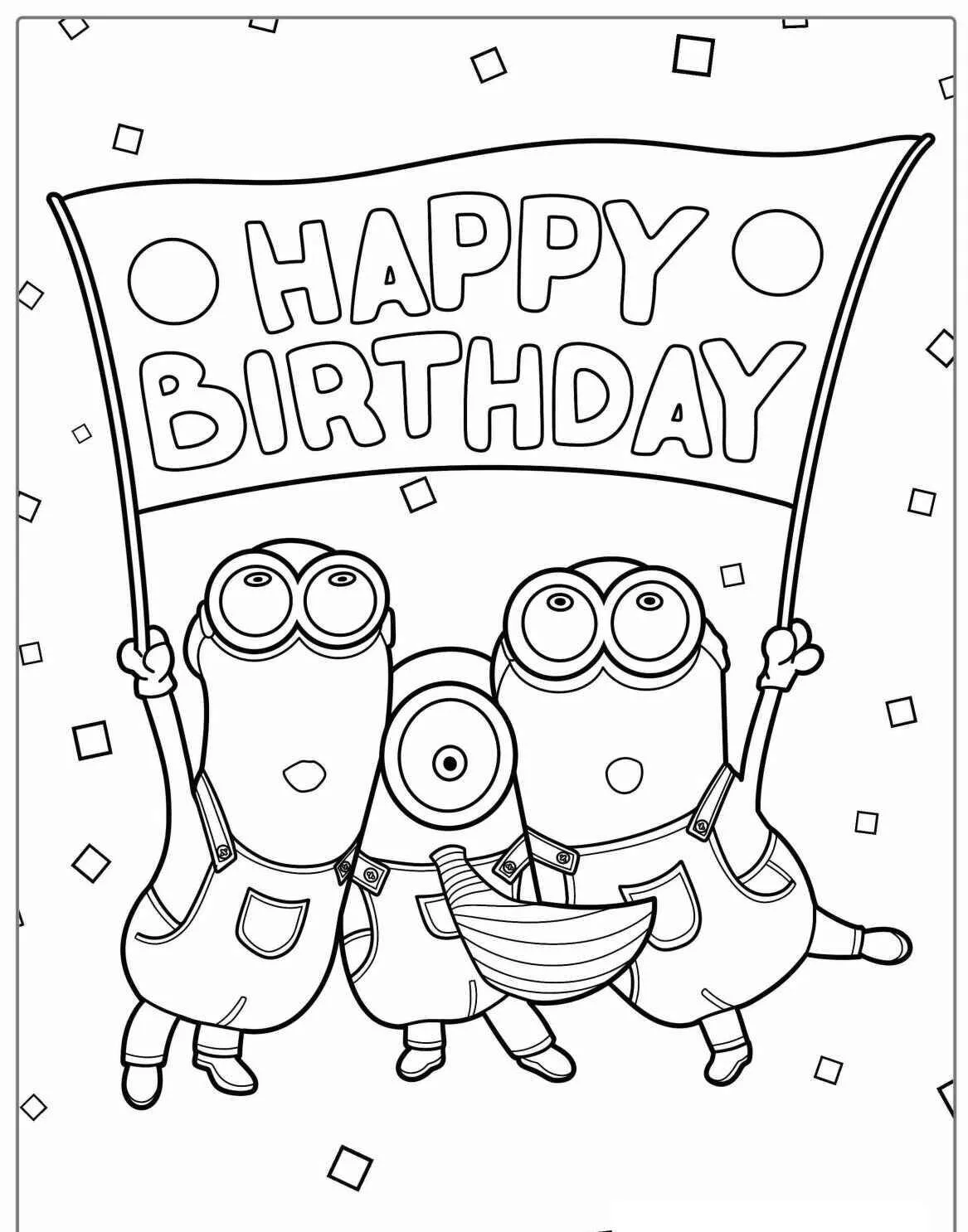 Desenho de Minions Celebrando Aniversário para Colorir