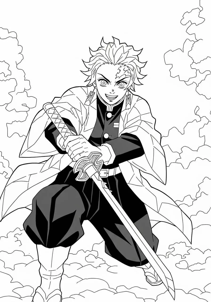 Desenho de Anime do Zenitsu com Espada para Colorir